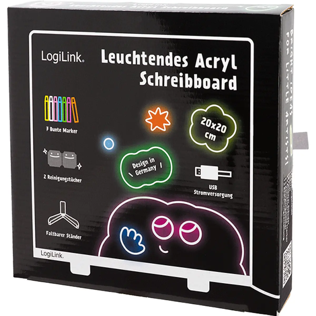 Quadro em acrílico iluminado + 7 canetas + 2 panos - 20 x 20 cm