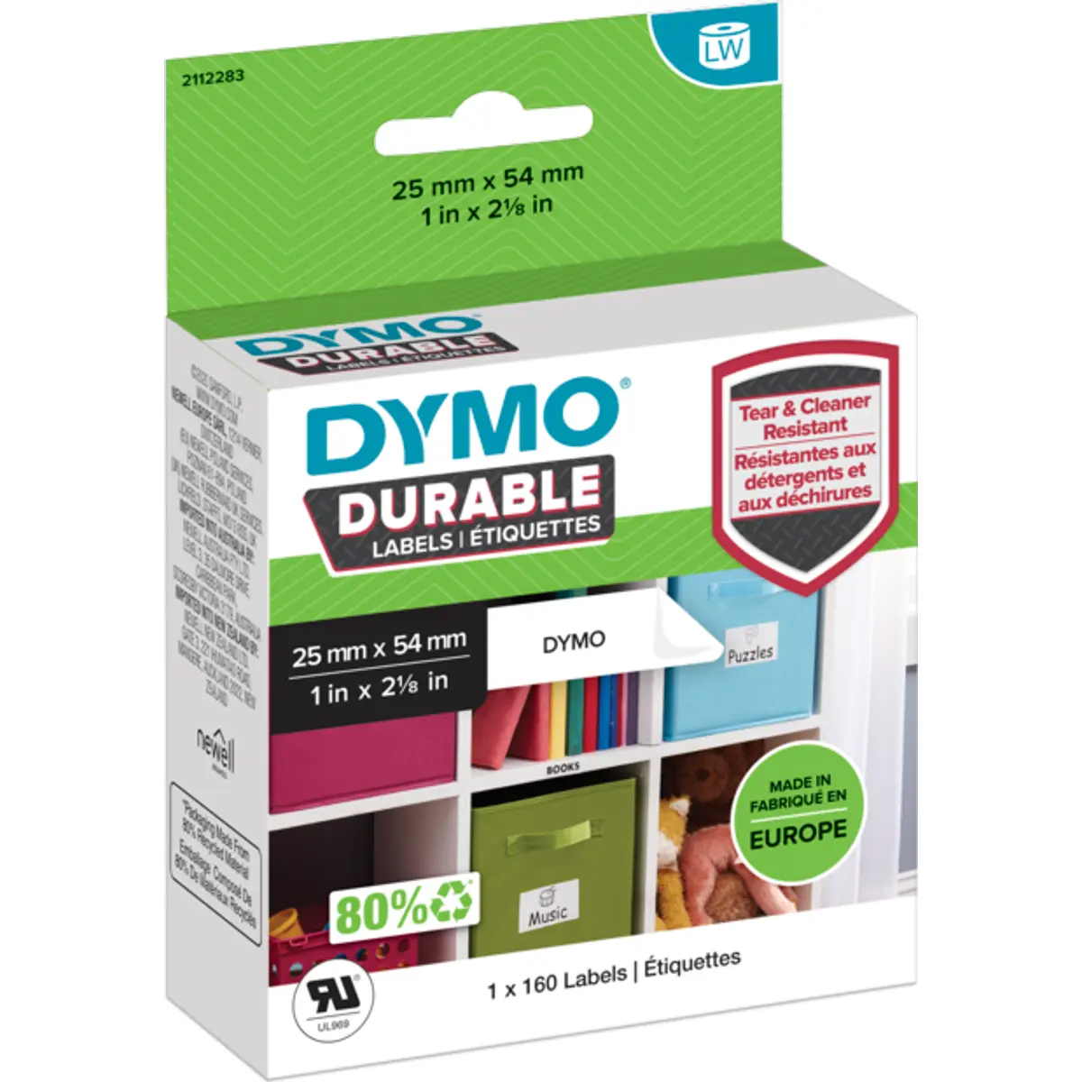 Rolo de 160 etiquetas térmicas adesivas LabelWriter Resistentes - 25x54mm