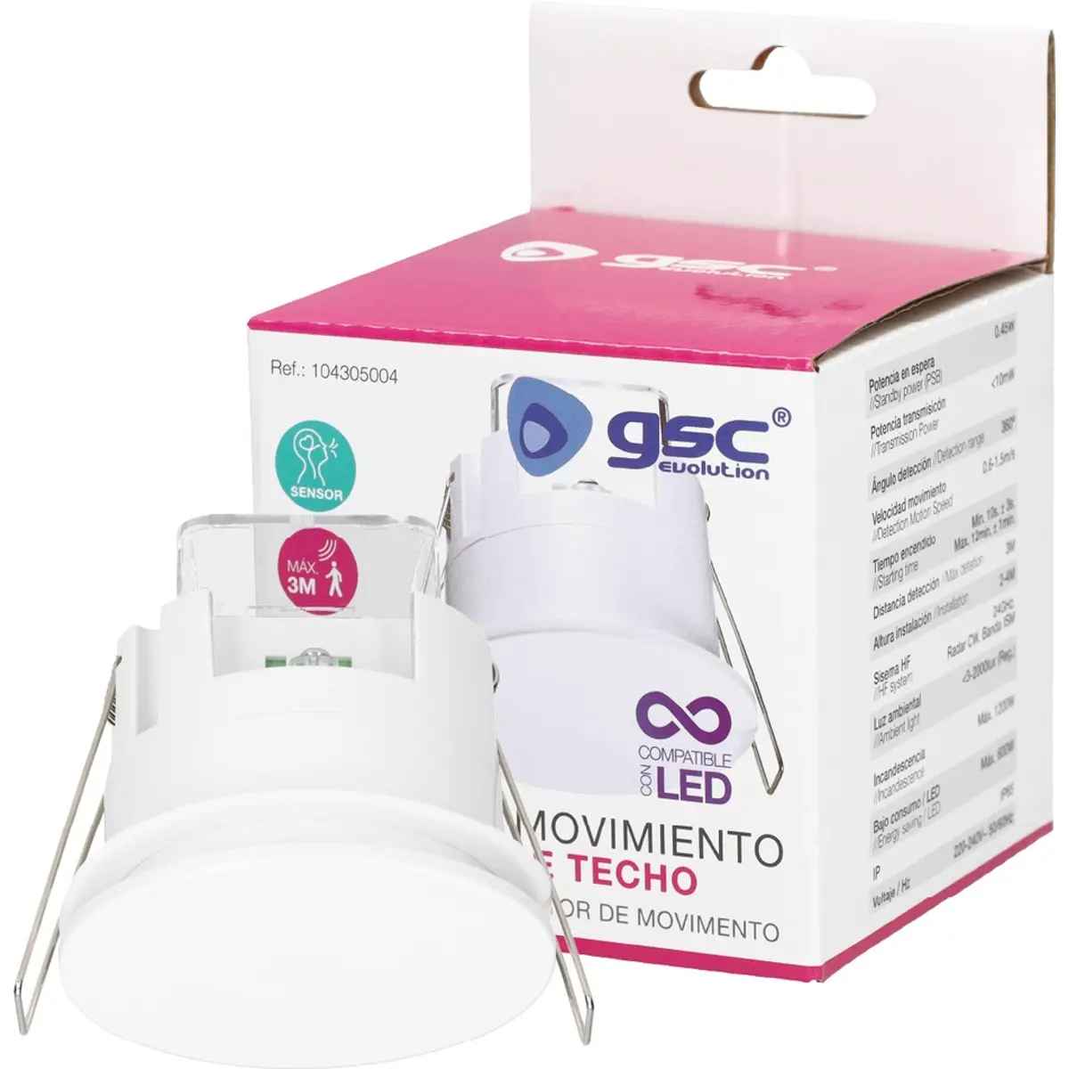 Sensor de movimento por micro-ondas 360º FLAT 1200/800W IP65 - p/ encastrar (Ø62mm)