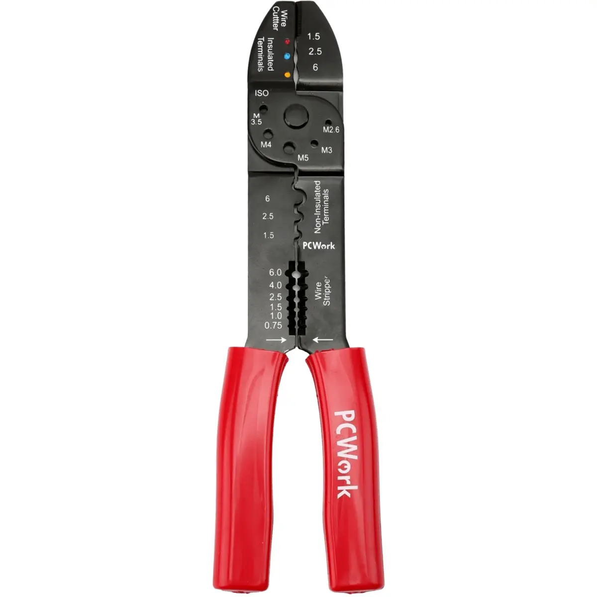 Alicate de cravar terminais isolados 0.25-6.0mm² e não isolados fechados 1.5-4.6mm² c/ descarnador e cortador