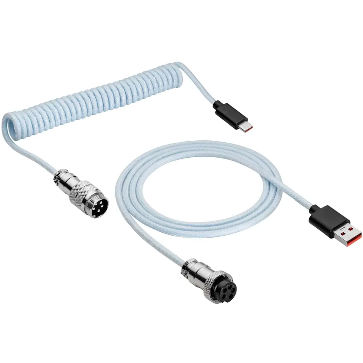 Cabo Retro em espiral USB-A - USB-C (c/ ligação de ficha Micro) - Azul - 3m