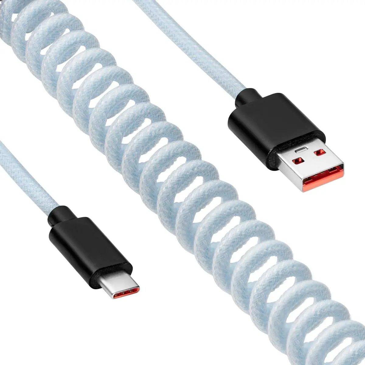Cabo Retro em espiral USB-A - USB-C (c/ ligação de ficha Micro) - Azul - 3m