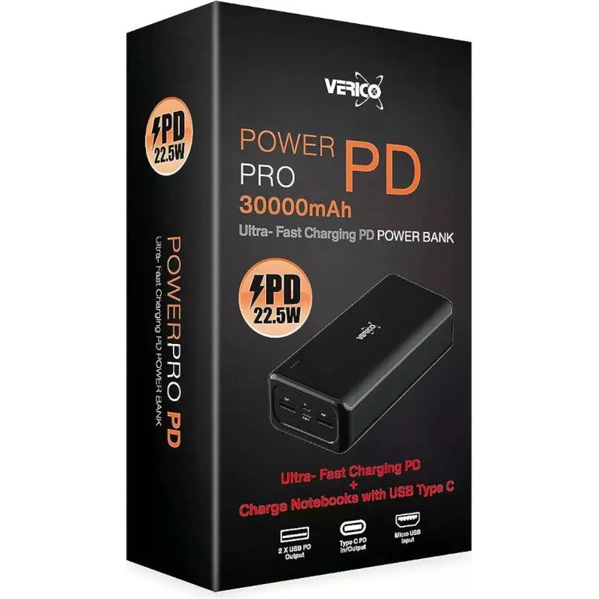 Power Bank 30.000mAh PD 22.5W (2x USB-A + USB-C) - Preto