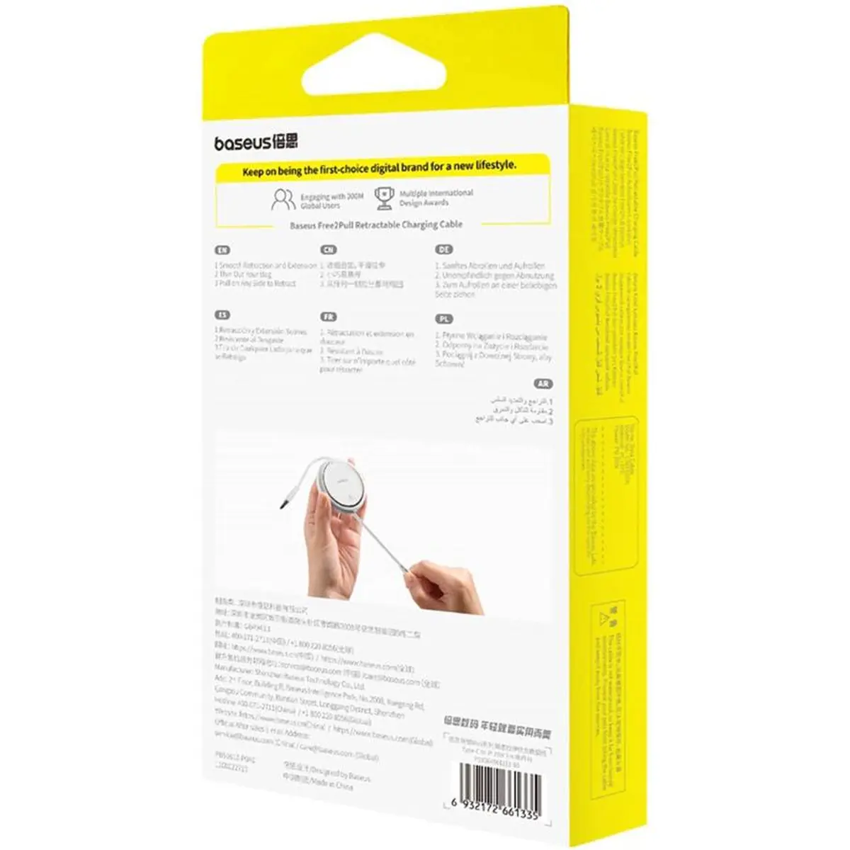 Cabo retrátil USB-C macho <-> Lightning 20W PD - 1 m - branco