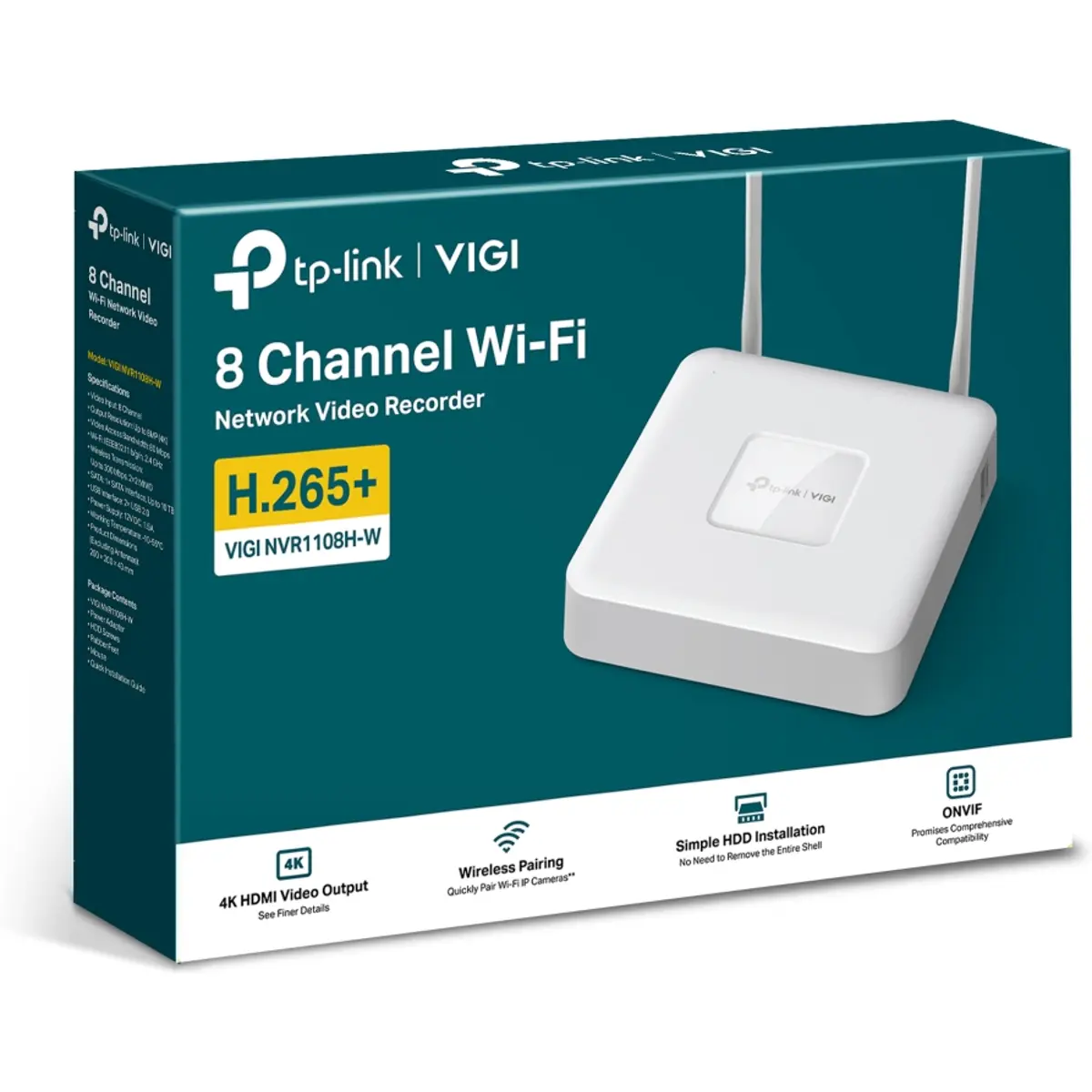 Grabador de vídeo NVR p/ cámaras IP hasta 8MP - 8 canales - blanco
