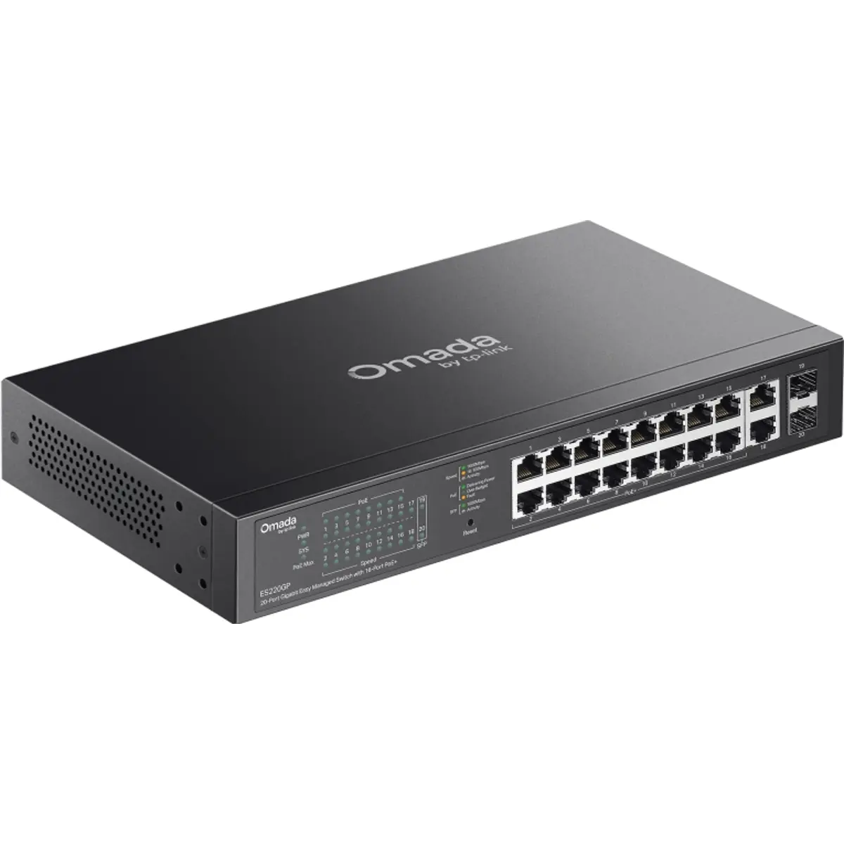 Switch 18P (16x PoE+) + 2x SFP Gigabit Easy Managed c/ gestão Omada p/desktop ou rack