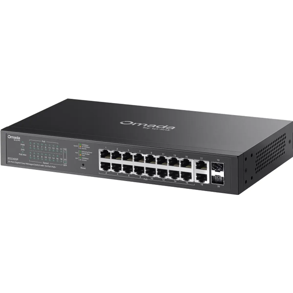 Switch 18P (16x PoE+) + 2x SFP Gigabit Easy Managed c/ gestão Omada p/desktop ou rack