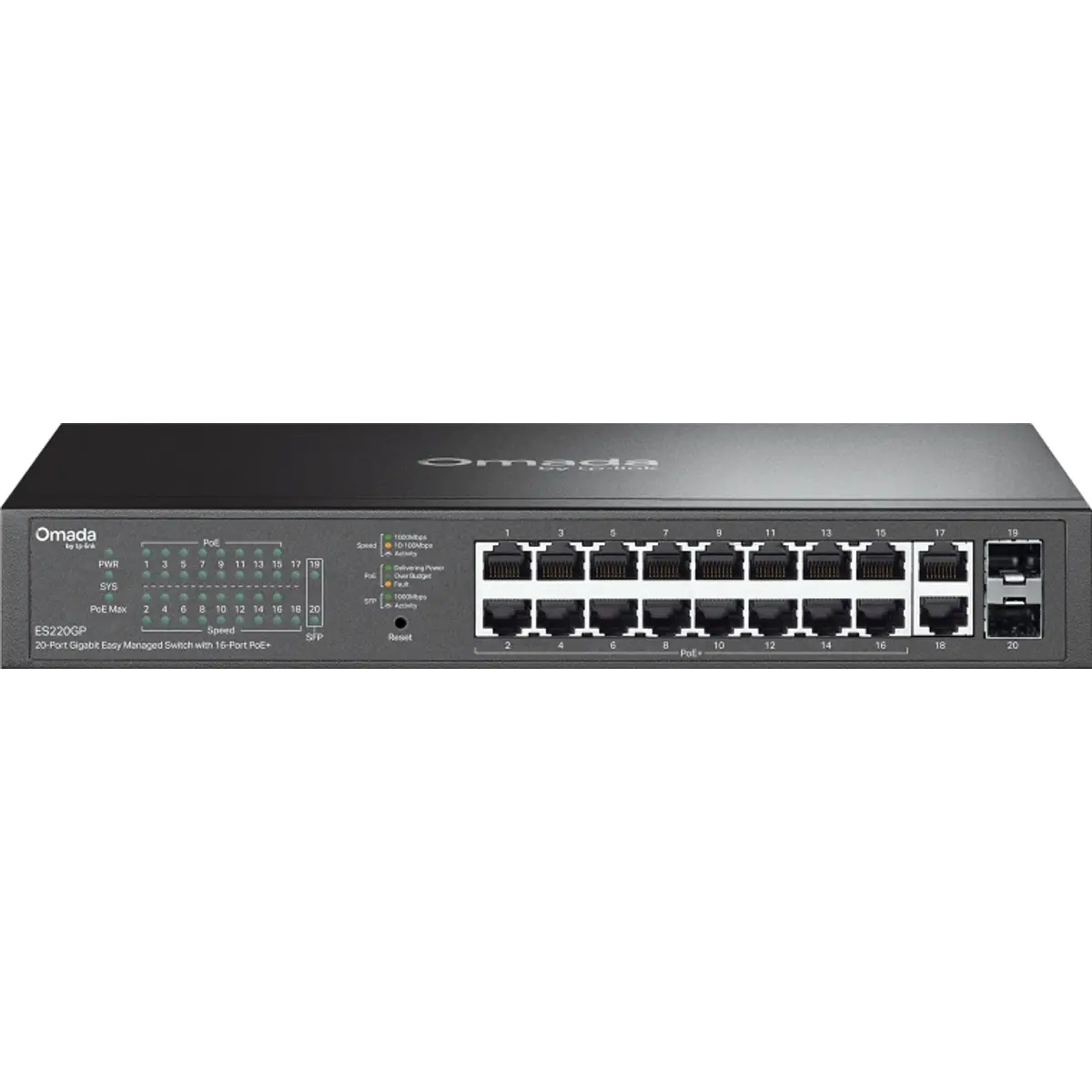 Switch 18P (16x PoE+) + 2x SFP Gigabit Easy Managed c/ gestão Omada p/desktop ou rack