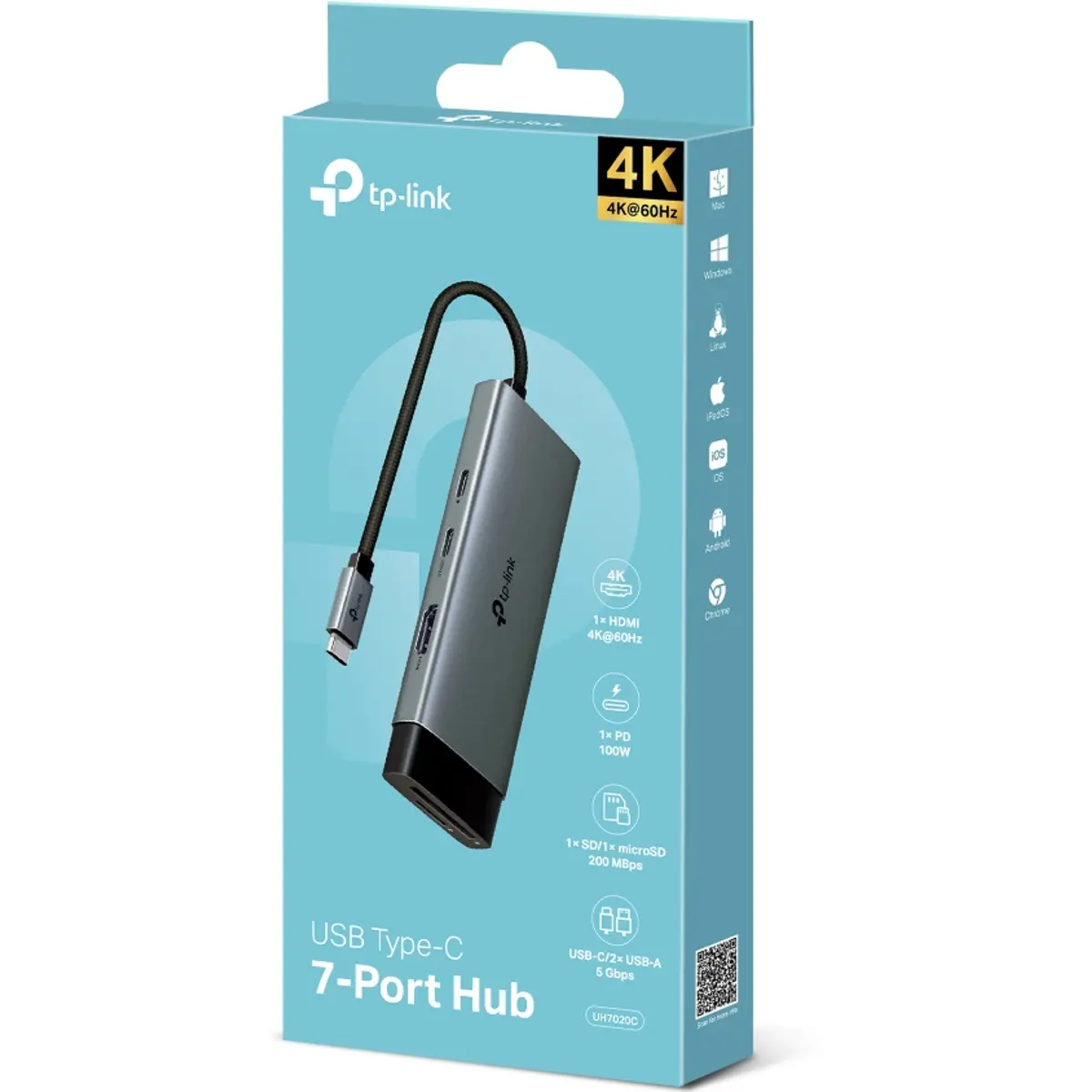 Hub Adaptador USB-C 7-em-1 (1x USB-C PD 1x USB-C 2x USB-A 1x HDMI 1x SD 1x microSD)
