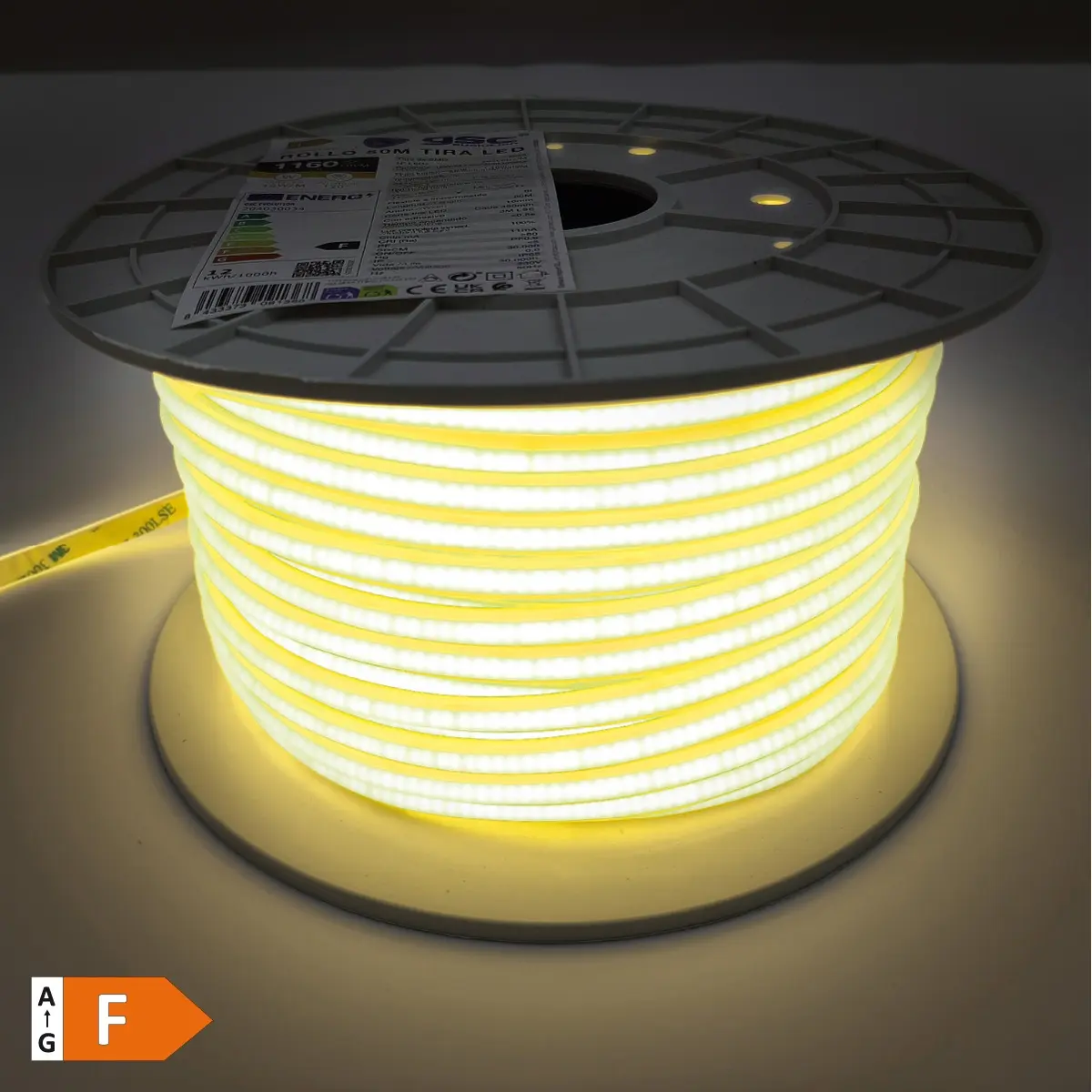 Fita LED COB 4000K (branco neutro) 230Vac 12W/m dimável - IP65 - rolo 50m
