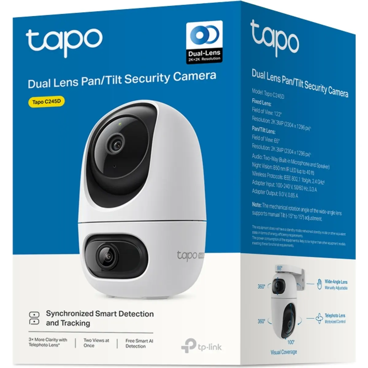 Câmara IP (Wi-Fi) Lente Dupla (3.1+6mm) Pan/Tilt 2K IR 12 m p/ interior