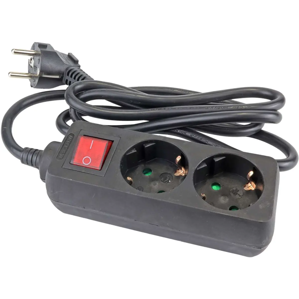 Bloco de 2 tomadas c/ interruptor - Preto - cabo (3x1.5mm²) 1.5m