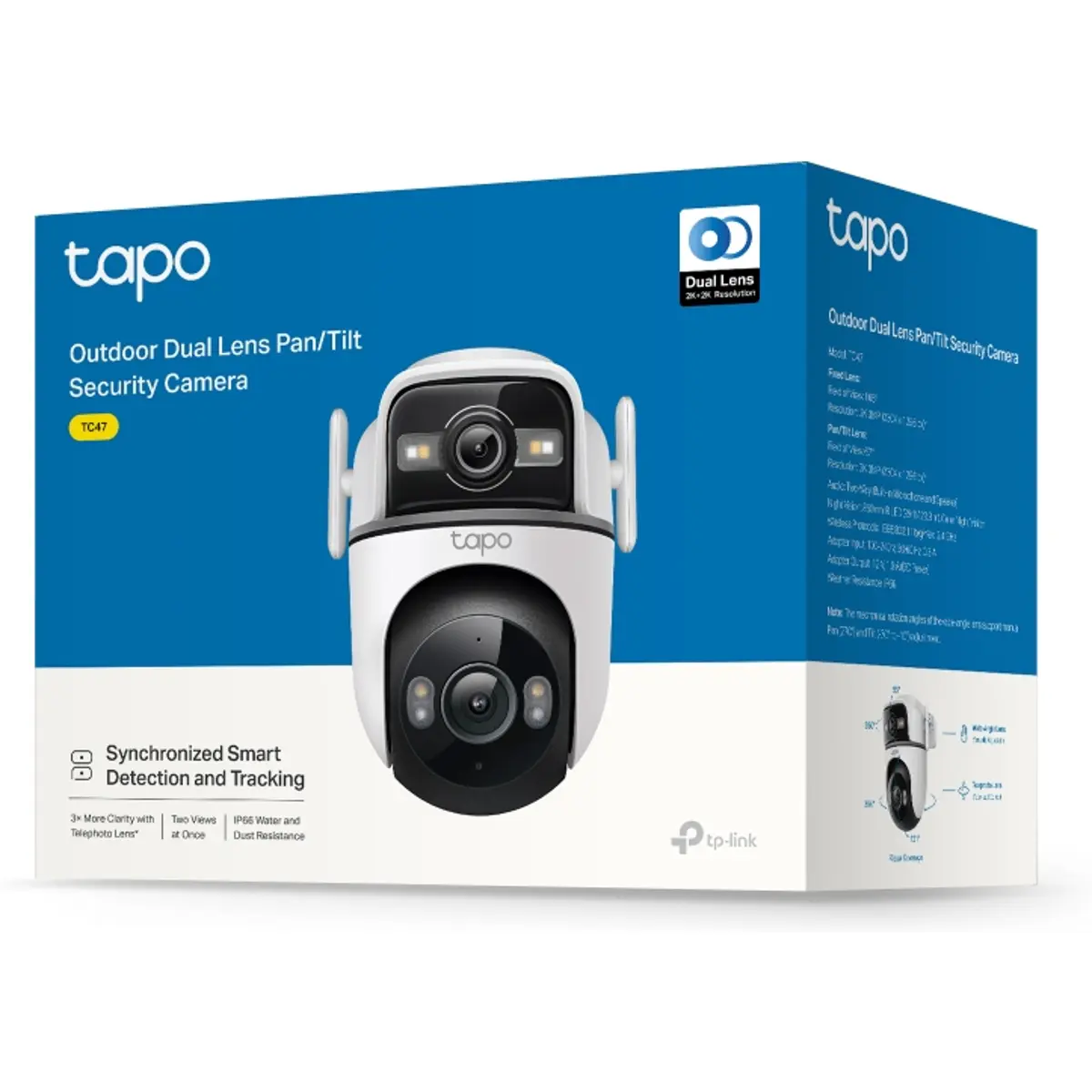 Câmara videovigilância IP (Wi-Fi / Ethernet) Lente dupla (6mm+2.53mm) 2K Pan/Tilt IR 29.9m