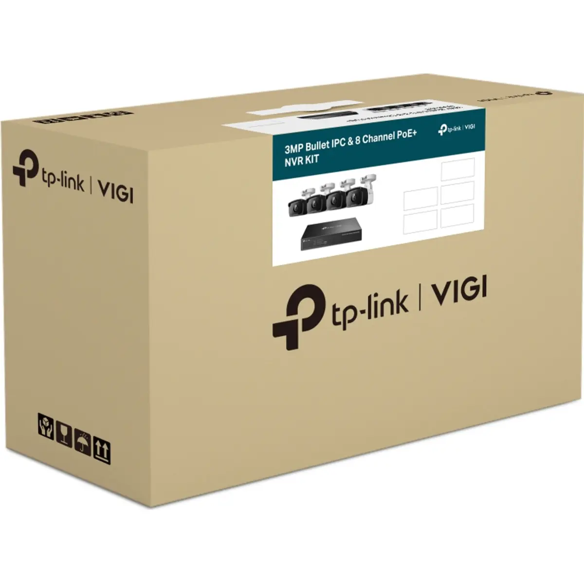 Conjunto gravador NVR 8 canais c/ PoE + 4 câmaras 4mm 3MP IP67