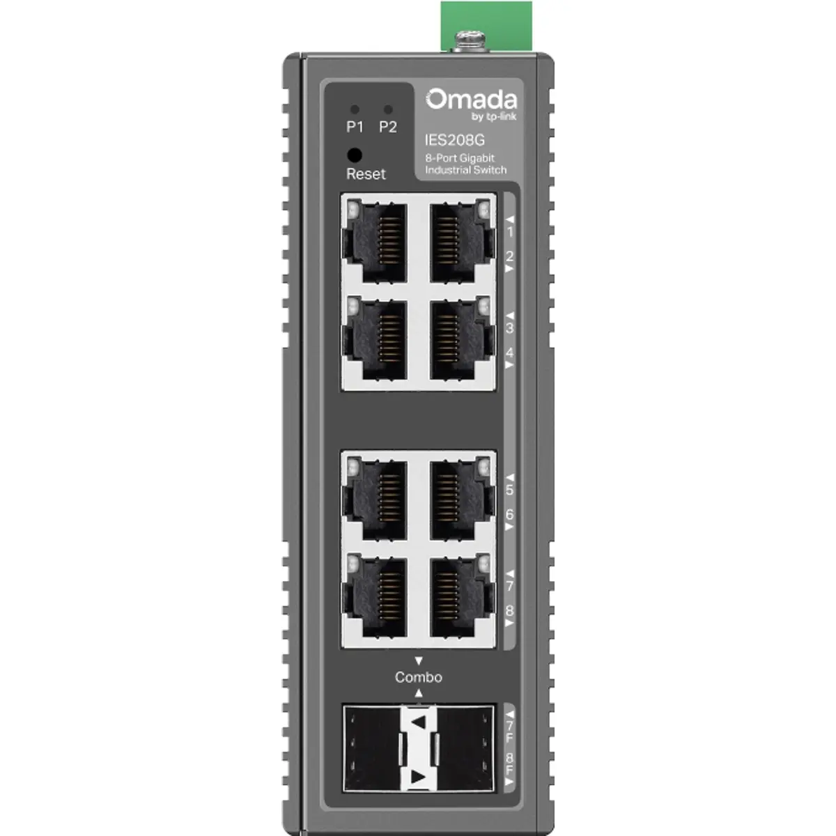 Switch industrial 8P (6x RJ45 + 2x SFP Combo) Gigabit gerenciável p/ calha DIN ou parede