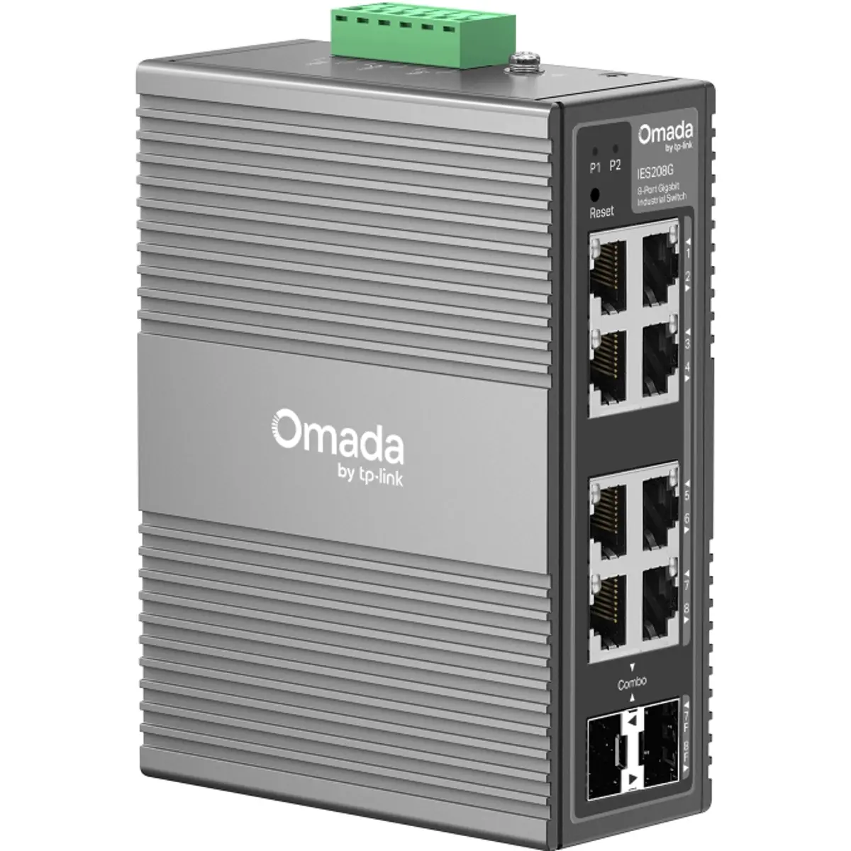 Switch industrial 8P (6x RJ45 + 2x SFP Combo) Gigabit gerenciável p/ calha DIN ou parede
