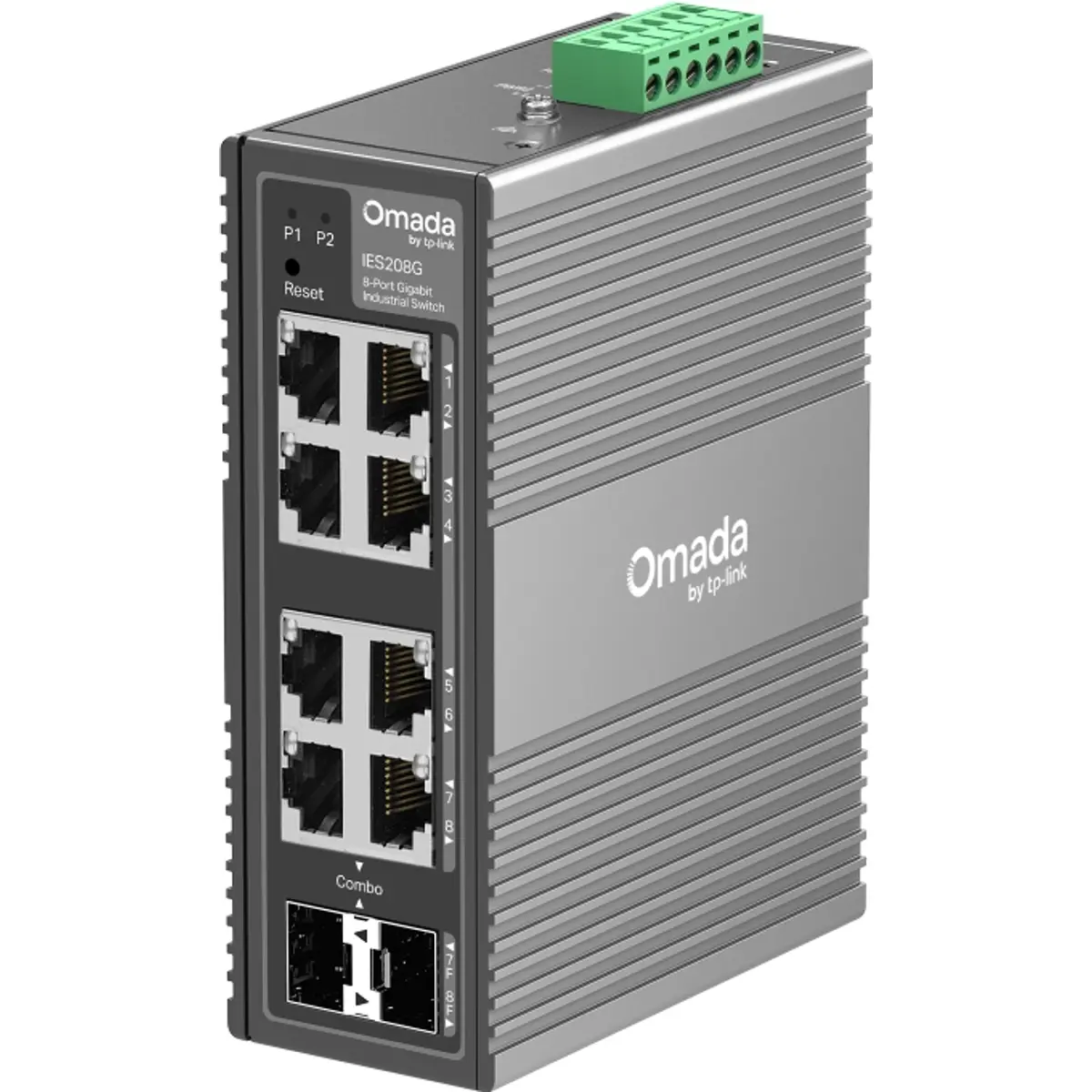Switch industrial 8P (6x RJ45 + 2x SFP Combo) Gigabit gerenciável p/ calha DIN ou parede