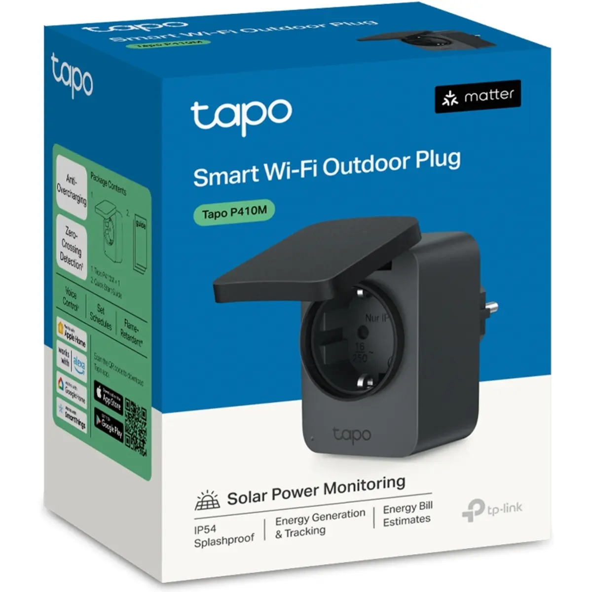 Tomada Inteligente Wi-Fi c/ Matter - 16A 3680W c/ medição consumo - p/ exterior IP54