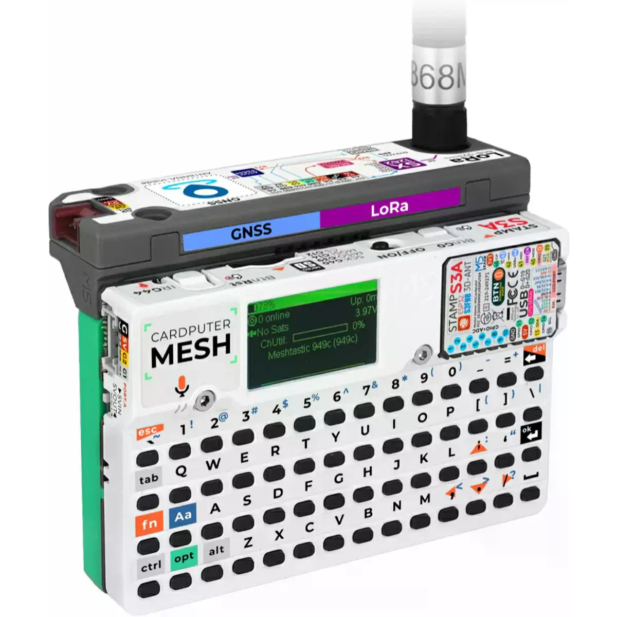 Mini computador portátil c/ Stamp-S3A, bateria, teclado, display 1.14''+ módulo Cap LoRa-1262