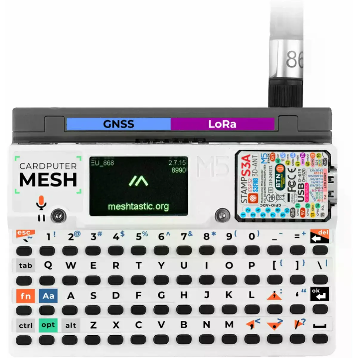 Mini computador portátil c/ Stamp-S3A, bateria, teclado, display 1.14''+ módulo Cap LoRa-1262