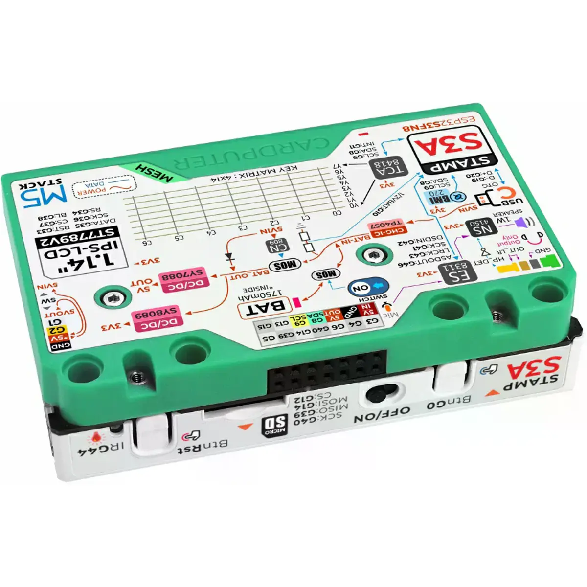 Mini computador portátil c/ Stamp-S3A, bateria, teclado, display 1.14''+ módulo Cap LoRa-1262