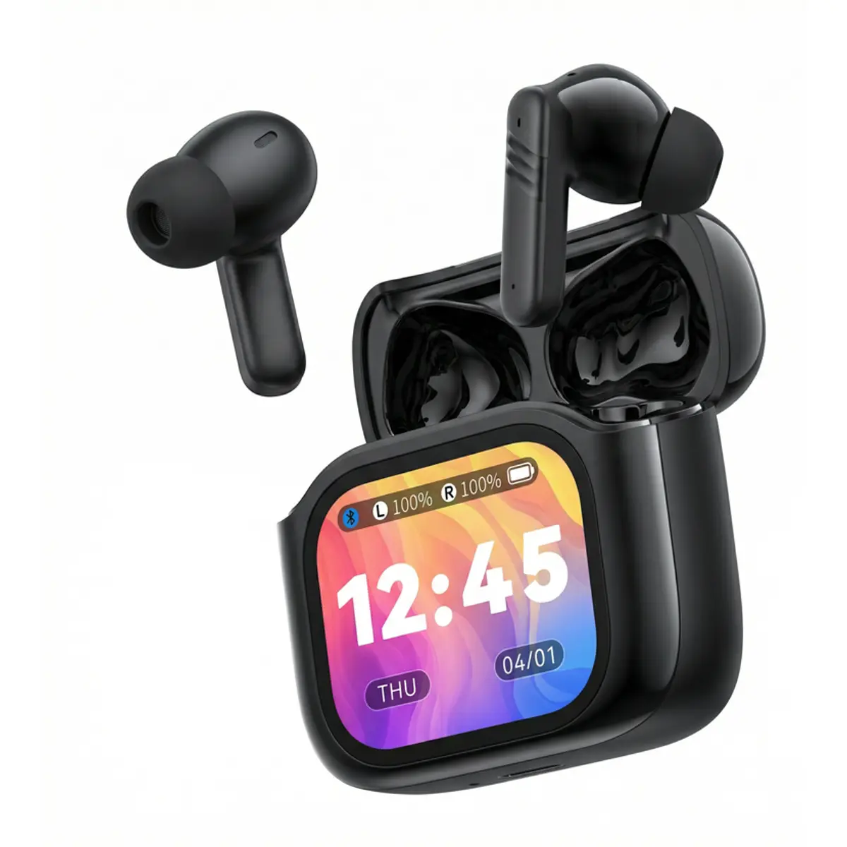 Auriculares earbuds BT6.0 c/ estojo carregamento (LCD touch/fotos/localização) ANC e microfone duplo