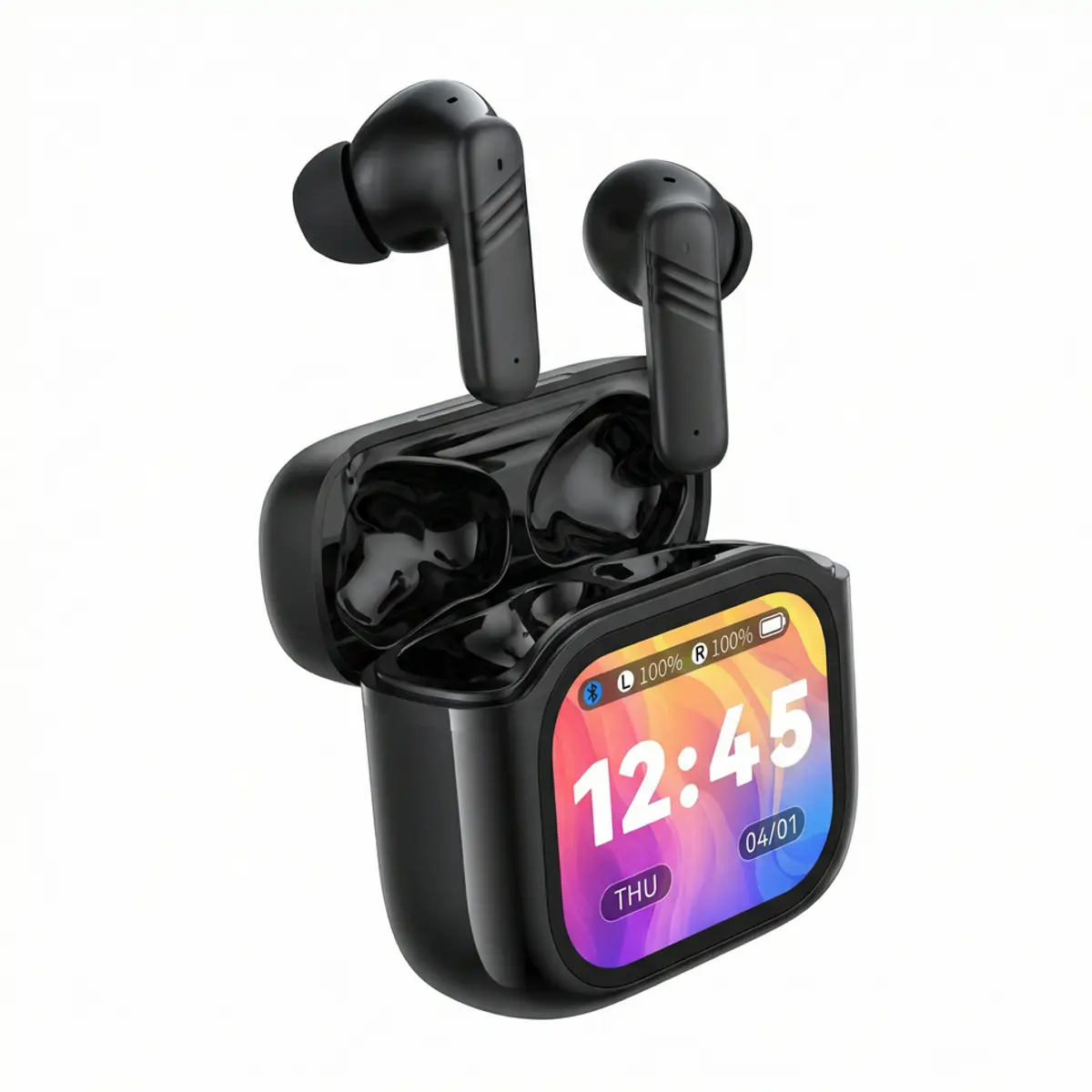 Auriculares earbuds BT6.0 c/ estojo carregamento (LCD touch/fotos/localização) ANC e microfone duplo