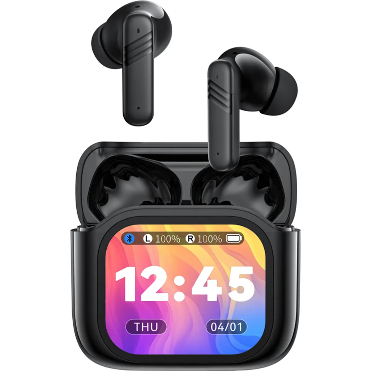 Auriculares earbuds BT6.0 c/ estojo carregamento (LCD touch/fotos/localização) ANC e microfone duplo