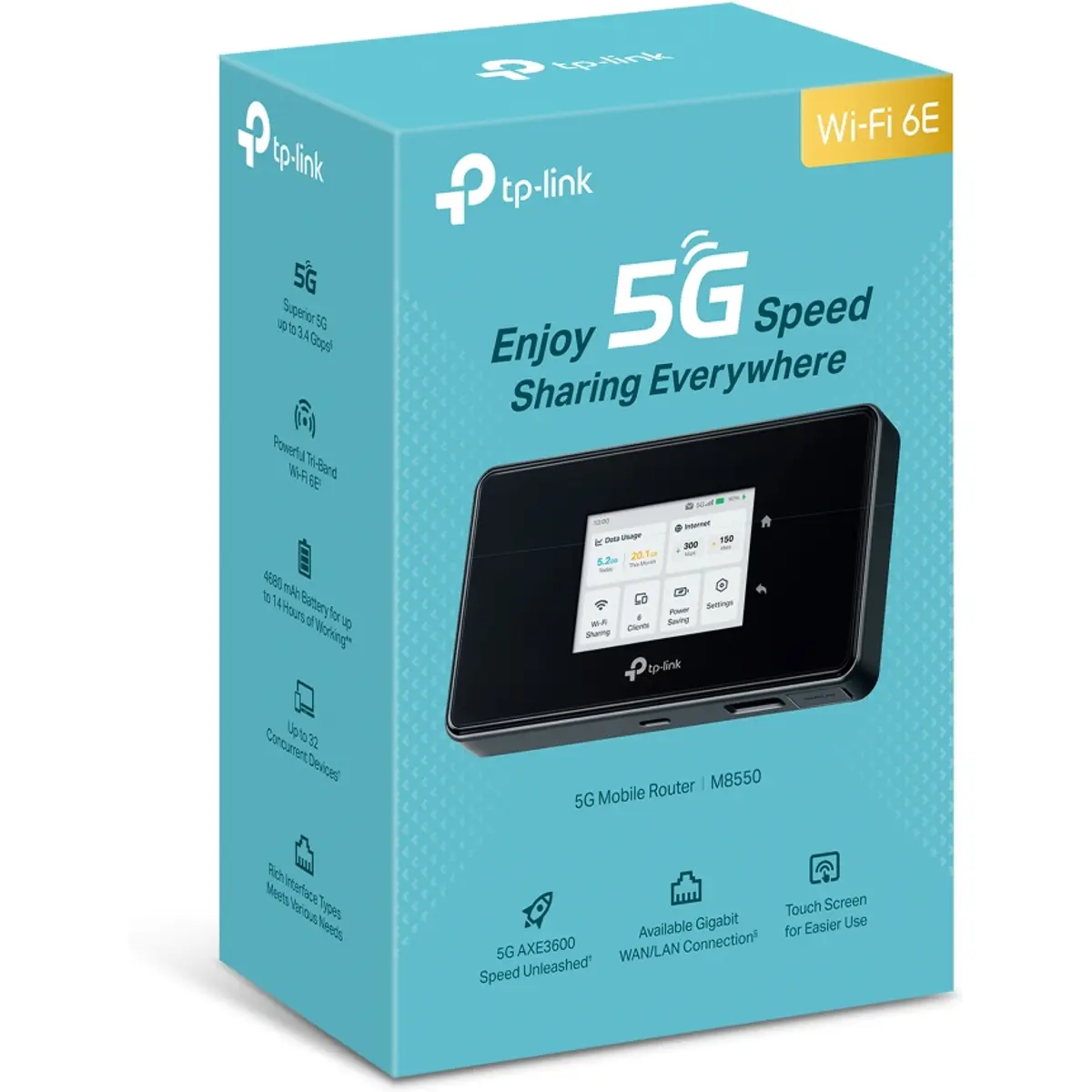 Mini router Hotspot 5G Tri-Band 3.4Gbps c/ porta WAN/LAN Gigabit e bateria 4680 mAh