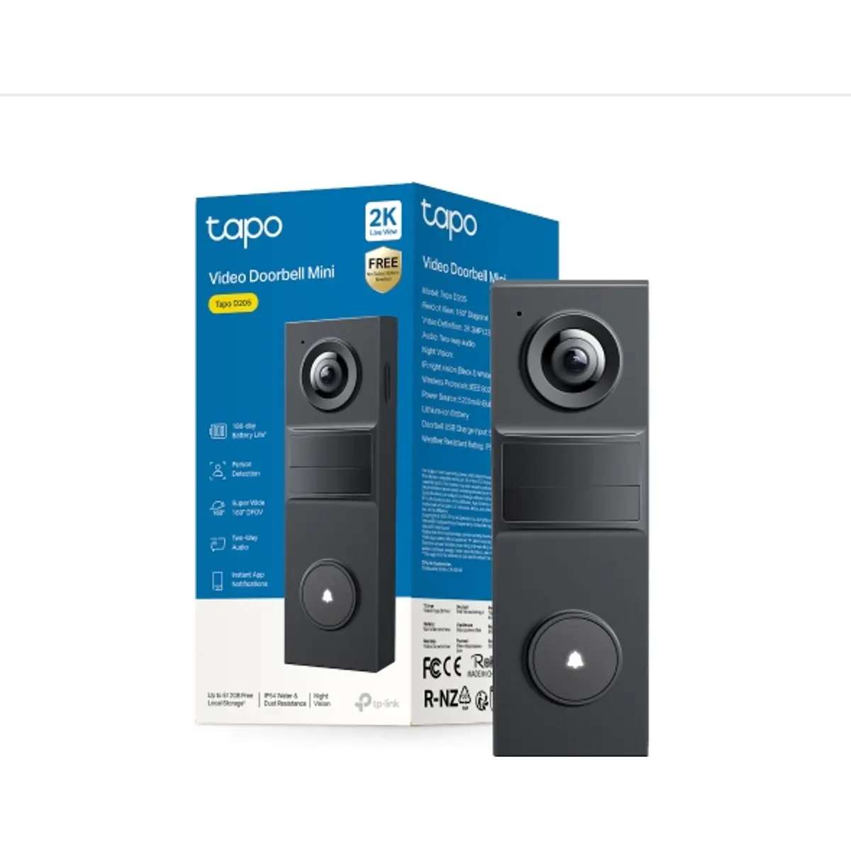 Videoporteiro inteligente c/ câmara 2K 3MP 2.4mm IR 7.6 m + bateria 5200mAh - IP54