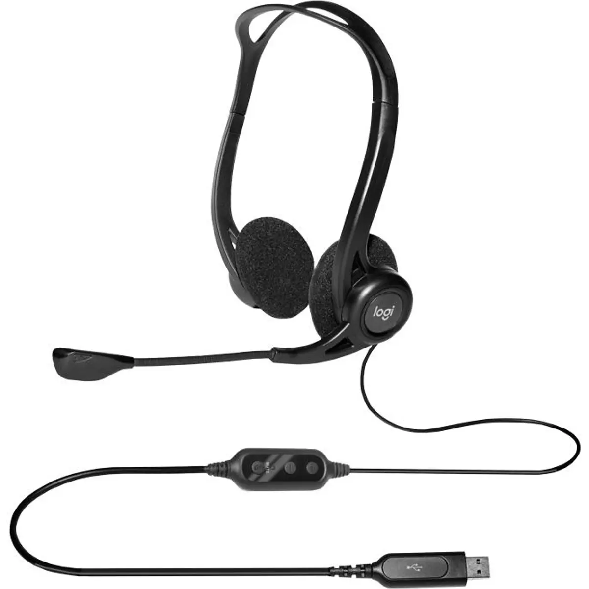 Auscultadores headset stereo USB com microfone + controlo de volume