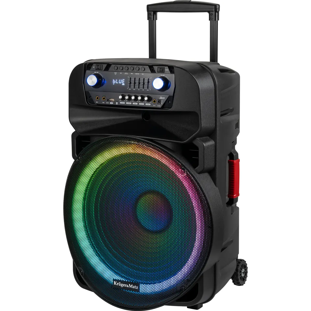 Coluna portátil karaoke 240W c/ bluetooth/USB/SD/AUX/FM + 2 microfones s/ fio + telecomando