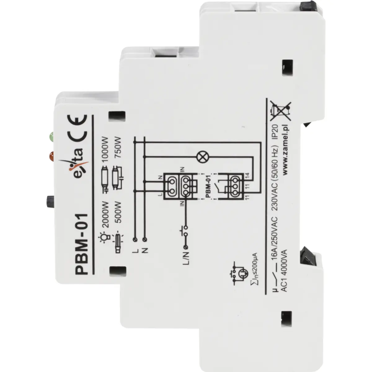 Relé para calha DIN biestável impulso NO bobina ~230VAC 16A