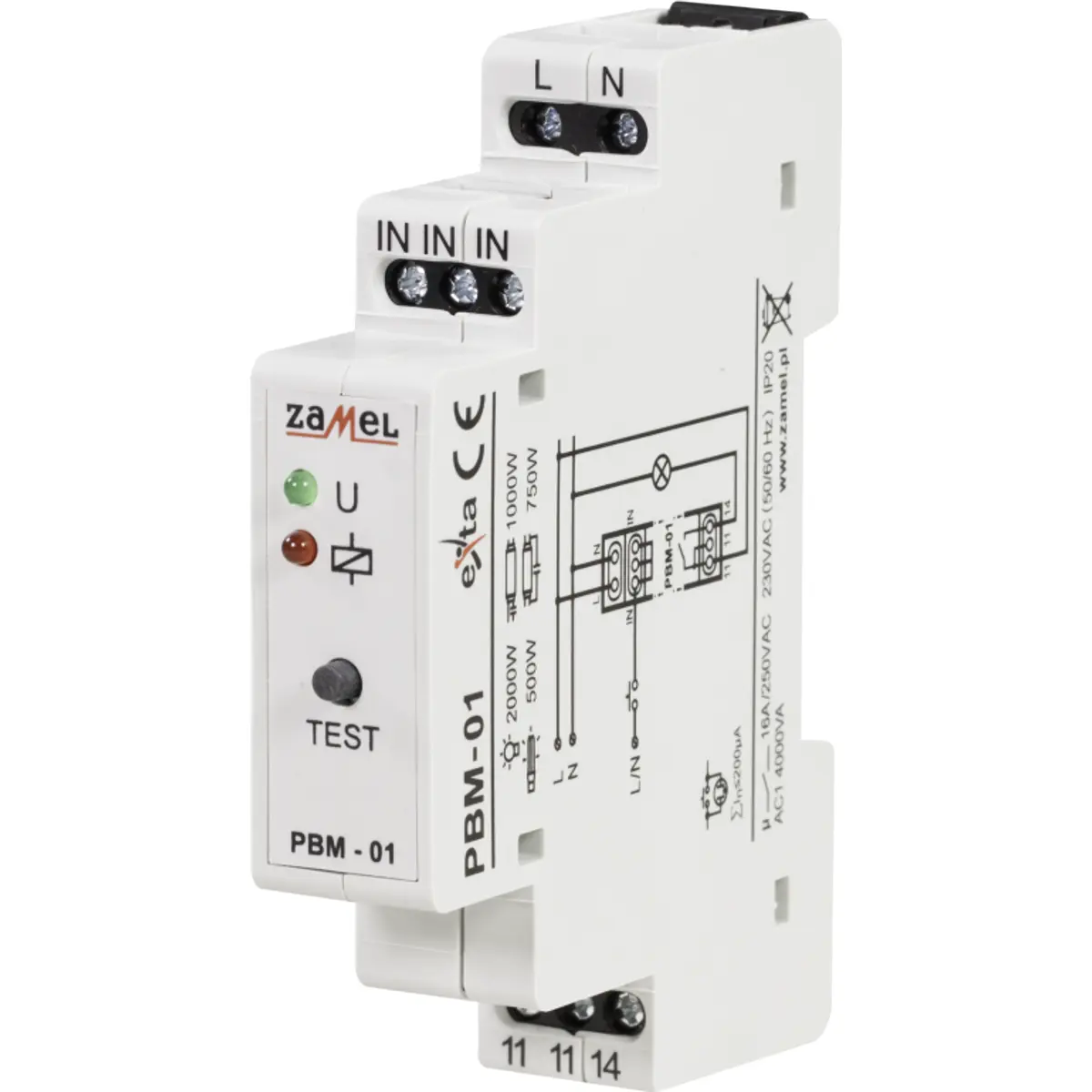 Relé para calha DIN biestável impulso NO bobina ~230VAC 16A