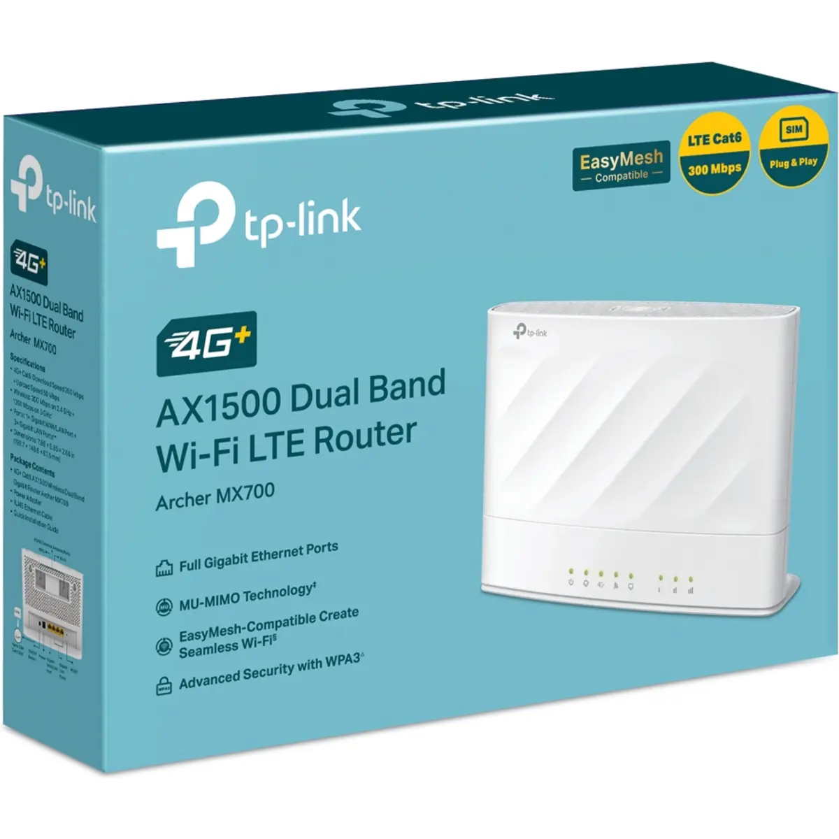 Router 4G+ Cat6 LTE Wi-Fi 6 (2.4 GHz / 5 GHz) c/ 4 portas LAN