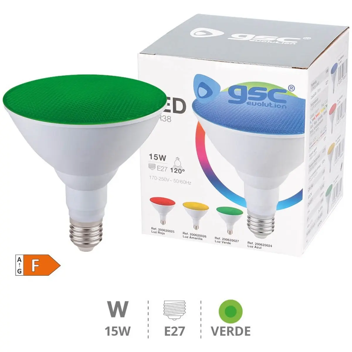 Lâmpada LED E27 PAR38 15W Verde IP65