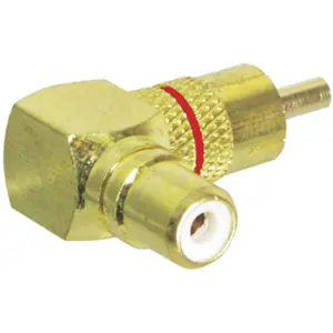 Adaptador RCA macho - RCA fêmea 90º dourado vermelho
