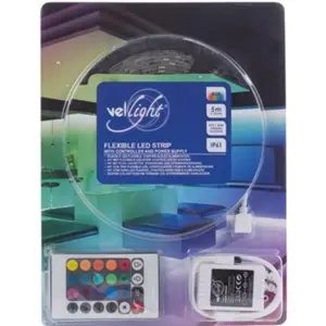 Kit completo de fita de LED RGB 19W (150 LEDs) IP61 5m + alimentador + controlador RGB + Comando