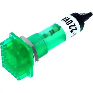 Indicador rectangular com lâmpada de neon verde 230VAC Ø10mm