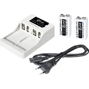 Carregador com 2 baterias 9V 650mAh Li-Ion ICP9V 6F22 e NiMH recarregáveis