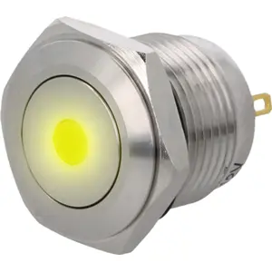 Botão interruptor de pressão anti-vandalismo unipolar SPST OFF-(ON) 48VDC 2A com ponto luminoso amarelo