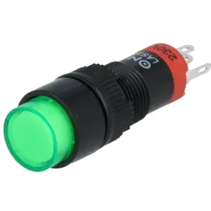 Botão interruptor de pressão unipolar SPDT ON-(ON) 24VDC 1A para soldar - verde - com luz LED 230V