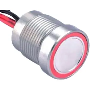 Botão interruptor piezoeléctrico anti-vandalismo unipolar SPST-NO OFF-(ON) 24VAC 0.2A - prateado - com luz vermelha em anel