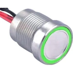 Botão interruptor piezoeléctrico anti-vandalismo unipolar SPST-NO OFF-(ON) 24VAC 0.2A - prateado - com luz verde em anel