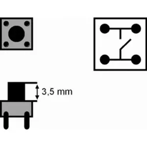 Botão miniatura 6x6x(7.3)mm, horizontal, 4 pinos