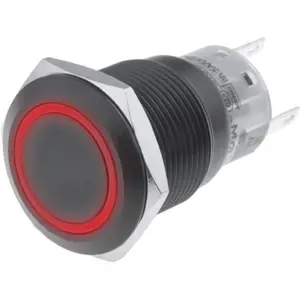 Botão interruptor de pressão anti-vandalismo unipolar SPDT ON-(ON) 24VDC 1A para soldar com luz vermelha em anel