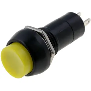 Interruptor de pressão 1 posição estável OFF-(ON) unipolar redondo amarelo