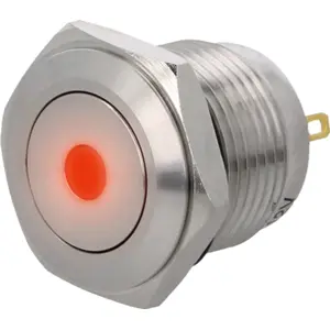 Botão interruptor de pressão anti-vandalismo unipolar SPST OFF-(ON) 48VDC 2A com ponto luminoso vermelho