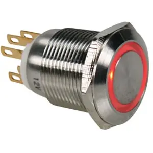 Botão interruptor de pressão anti-vandalismo unipolar SPDT (ON)-OFF 1NC-1NO 230VAC c/anel luz LED vermelho 12VDC