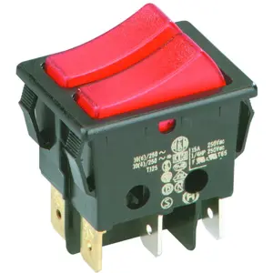 Interruptor basculante duplo 4 posições estáveis - ON-OFF - 250VAC 10A (6 pinos) - luminoso vermelho
